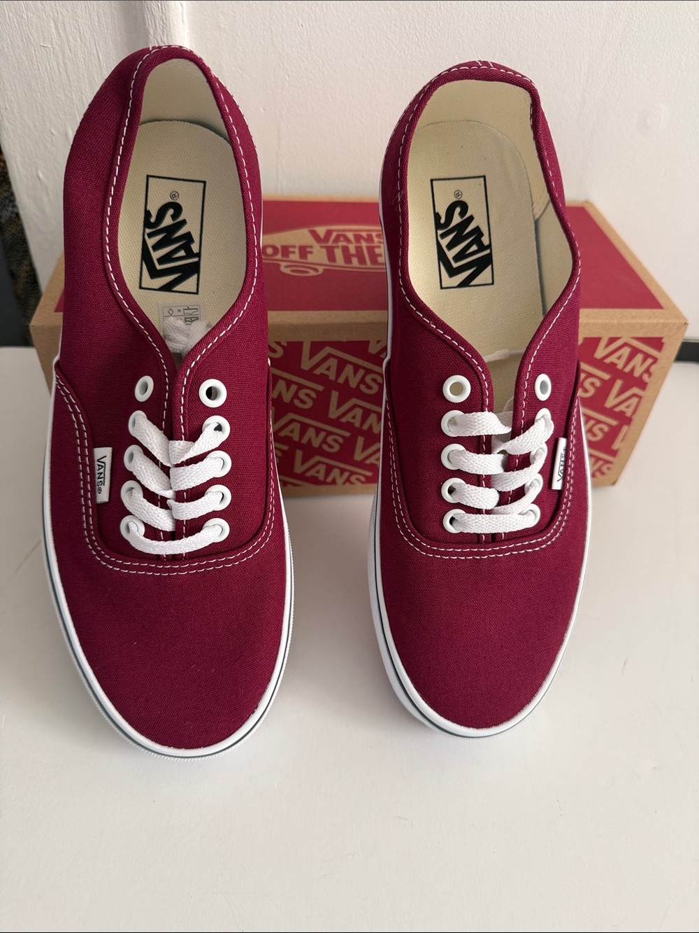 Vans Canvas Low-Top Sneakers in Wine Red and White